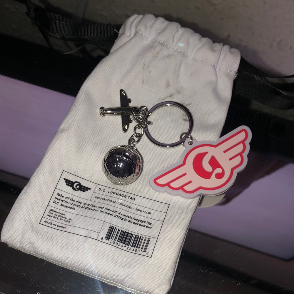 Silver Globe Keychain with Airplane Charm